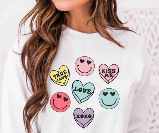 Valentines Candy Hearts & Smiley Face Retro Full Color DTF Transfer