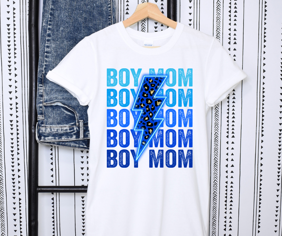 Boy Mom Blue Leopard Lightening Bolt Full Color DTF Transfers