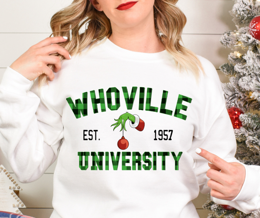 Grinch Whoville University Est 1957 (Ornament Hand) Full Color DTF Transfer