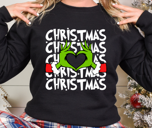 Christmas Grinch Heart Hands Full Color DTF Transfer