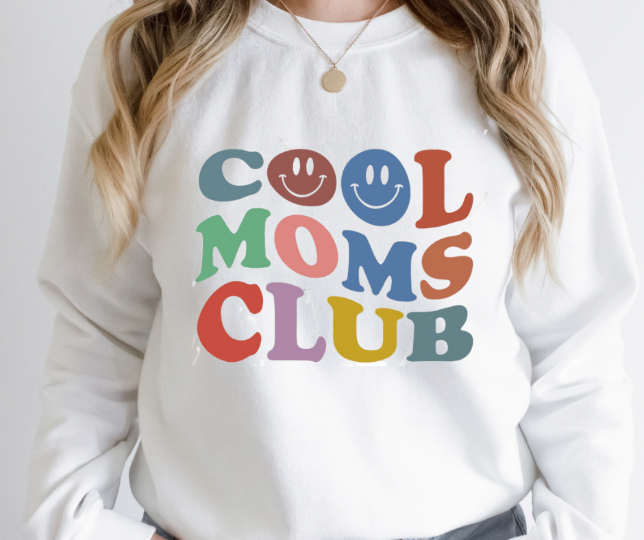 Retro Cool Moms Club Smiley Face Full Color DTF Transfers