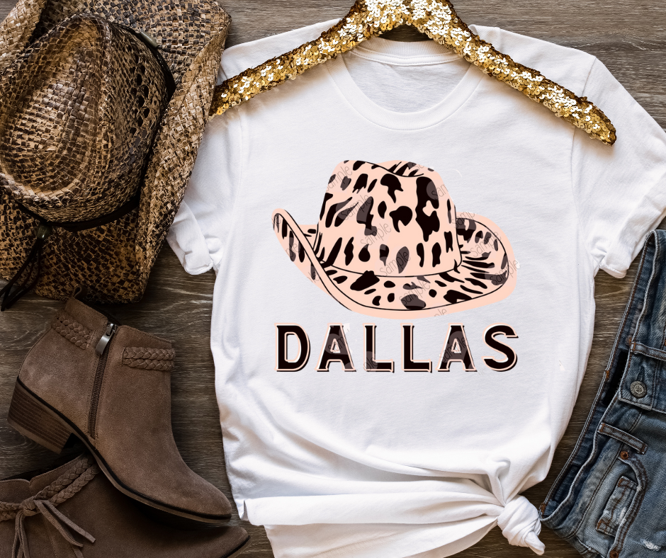 Dallas Leopard Pink Cowboy Hat Full Color DTF Transfers