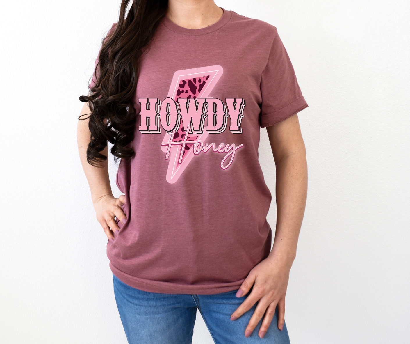 Howdy Honey Neon Pink Lightening Bolt Western Full Color DTF Transfer