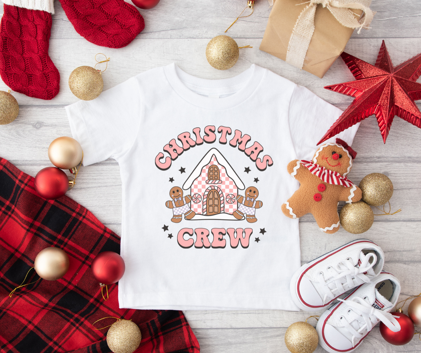 Pink Christmas Crew Gingerbread House Full Color DTF Transfer