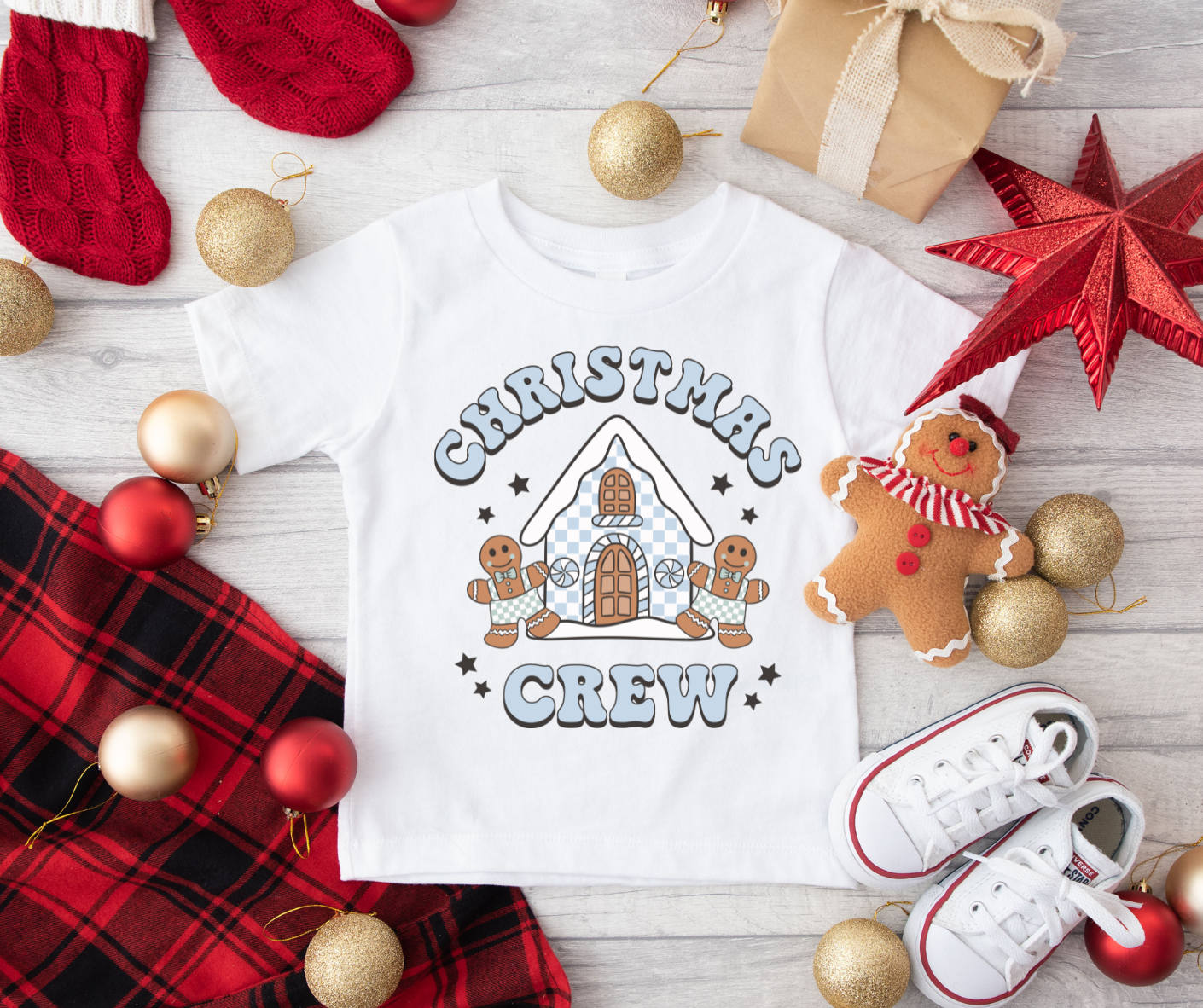 Blue Christmas Crew Gingerbread House Full Color DTF Transfer