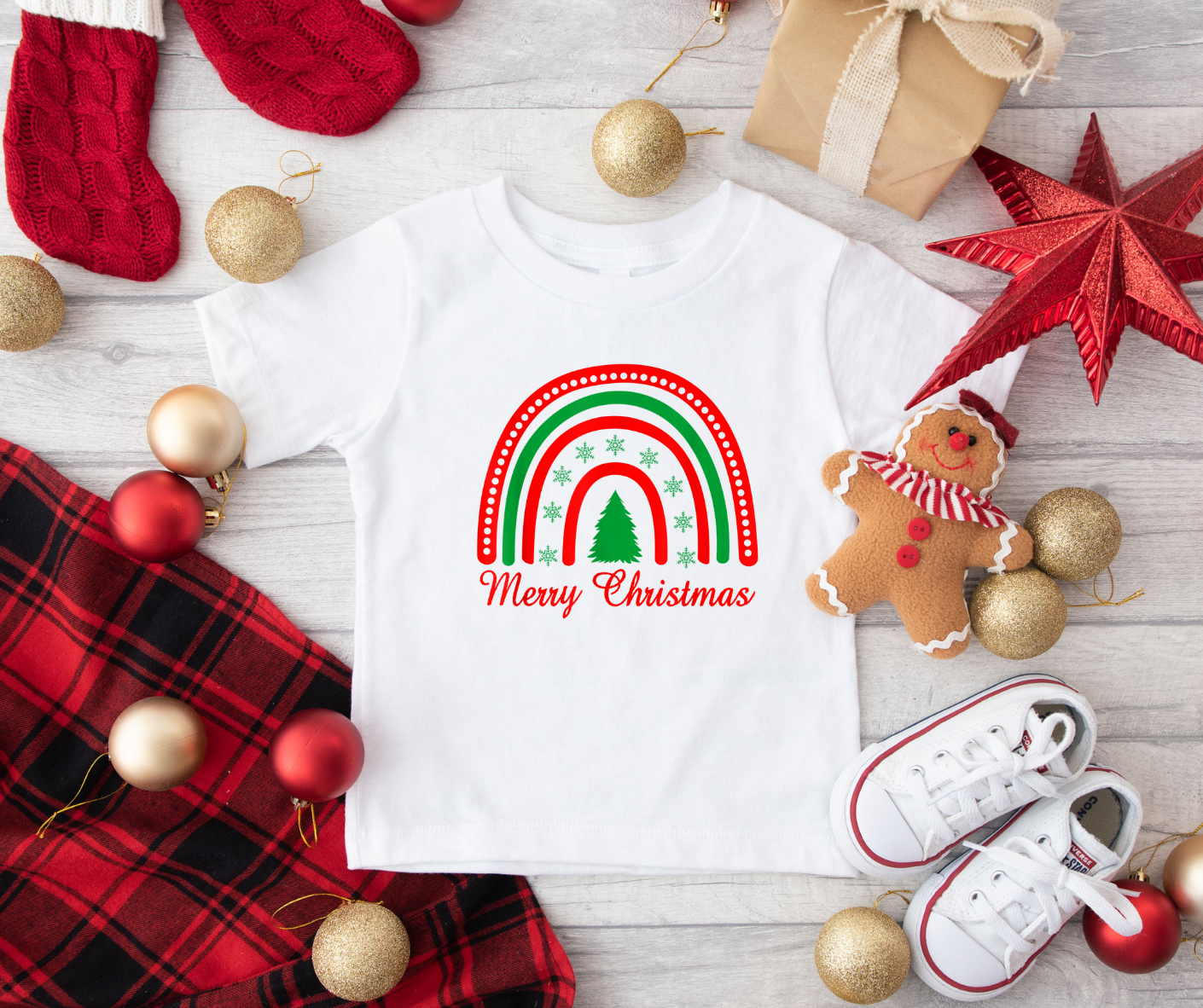 Red and Green Merry Christmas Rainbow Full Color DTF Transfer