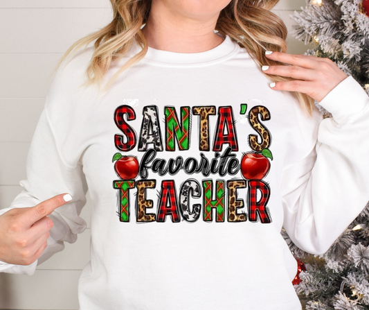 Christmas Santa's Favorite Teacher Full Color DTF Transfers