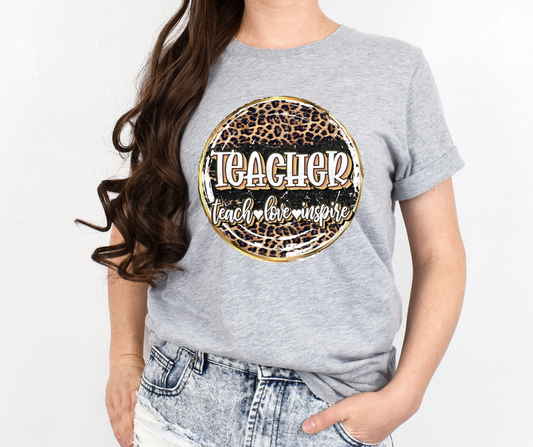 Teach Love Inspire Circle Leopard Full Color DTF Transfers