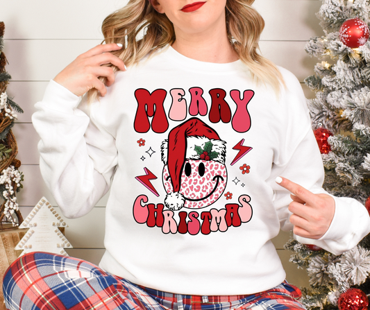 Merry Christmas Leopard Santa Smiley Face Full Color DTF Transfer