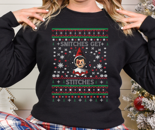 Snitches Get Stitches Elf on the Shelf Pattern Full Color DTF Transfer