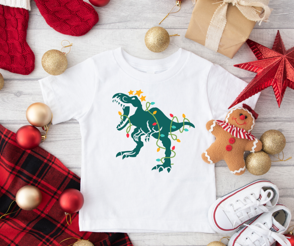 Dinosaur Christmas Lights Kids Full Color DTF Transfer