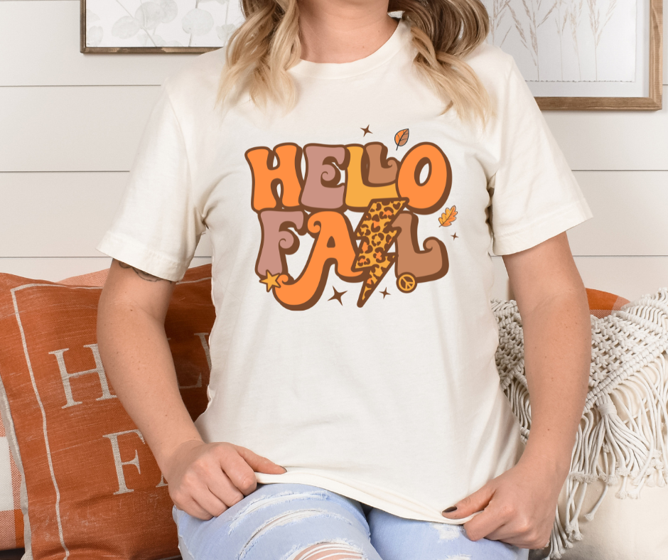 Retro Hello Fall Lightening Bolt Full Color DTF Transfer